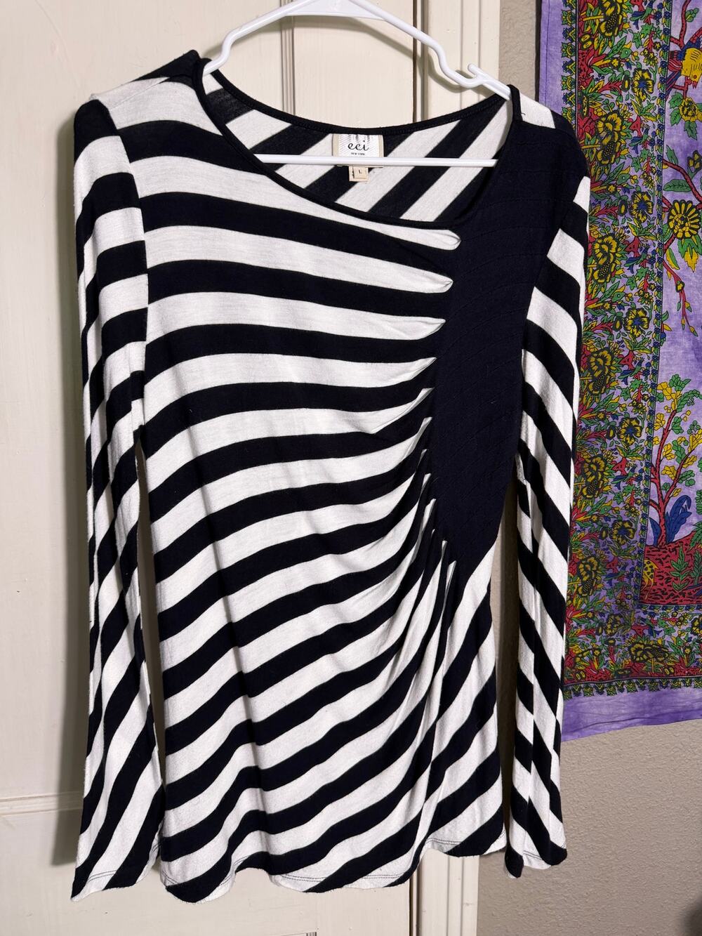 ECI New York Women's Striped Illusion Panel Top – Size Large